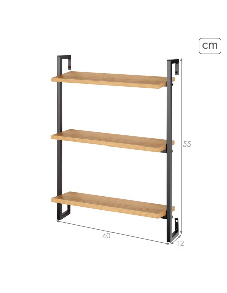 Max Home Estantes de parede em madeira 3 prateleiras 40x12x55 cm