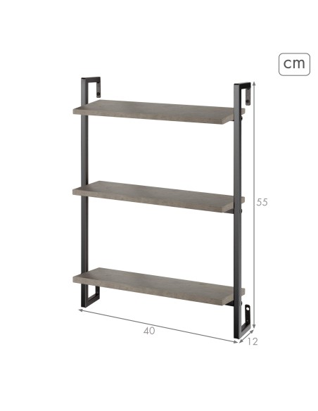 Max Home Estantes de parede com efeito cimento 3 prateleiras 40x12x55 cm
