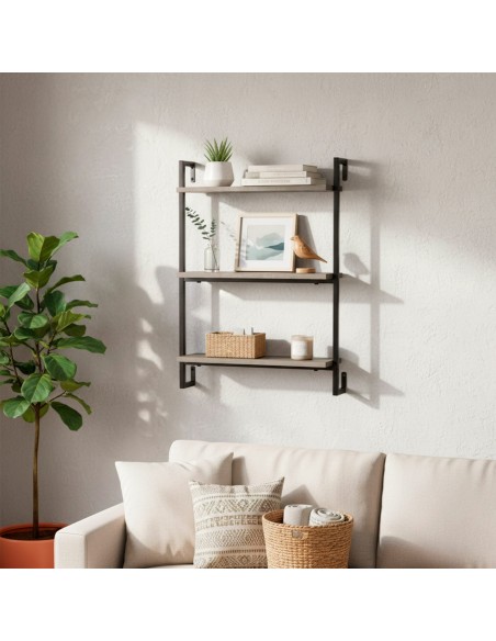 Max Home Estantes de parede com efeito cimento 3 prateleiras 40x12x55 cm