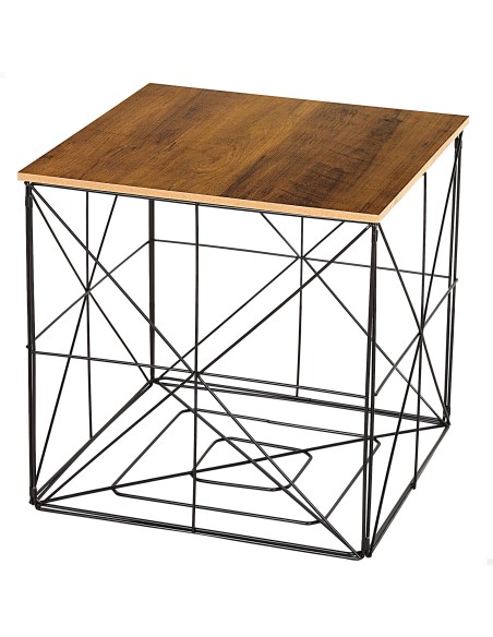 Max Home Mesa de apoio em madeira e metal com arrumação 38x38x38 cm
