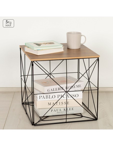 Max Home Mesa de apoio em madeira e metal com arrumação 38x38x38 cm