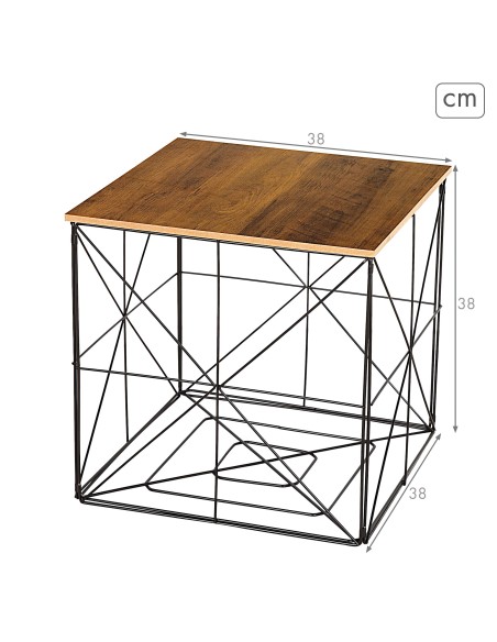 Max Home Mesa de apoio em madeira e metal com arrumação 38x38x38 cm