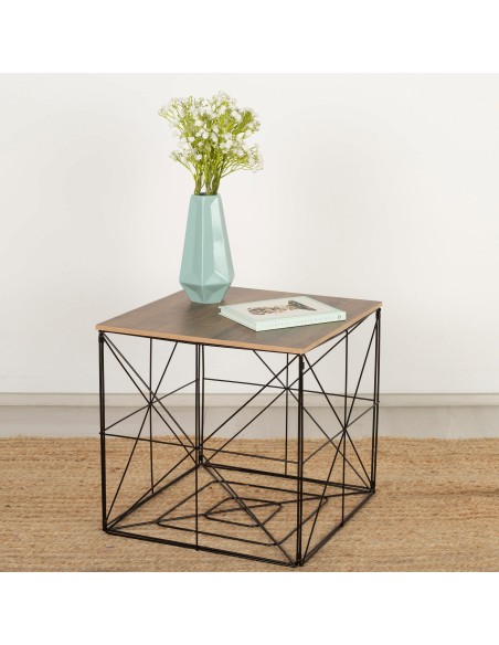 Max Home Mesa de apoio em madeira e metal com arrumação 38x38x38 cm