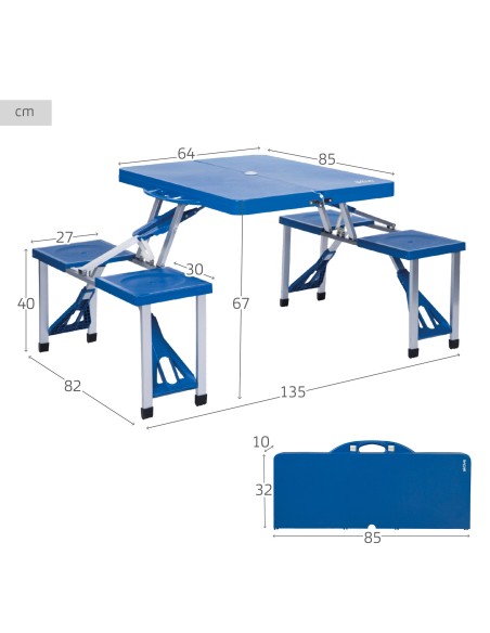 Mesa dobrável com 4 bancos