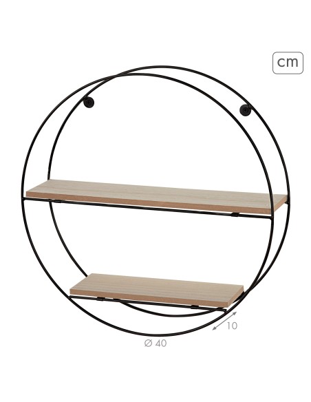 Max Home Prateleira de parede redonda em madeira 2 prateleiras D40x10 cm