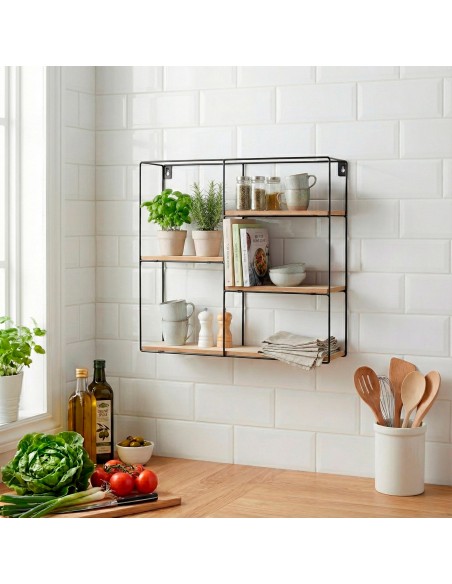 Max Home Estante de parede assimétrica em madeira 4 prateleiras 40x10x40 cm