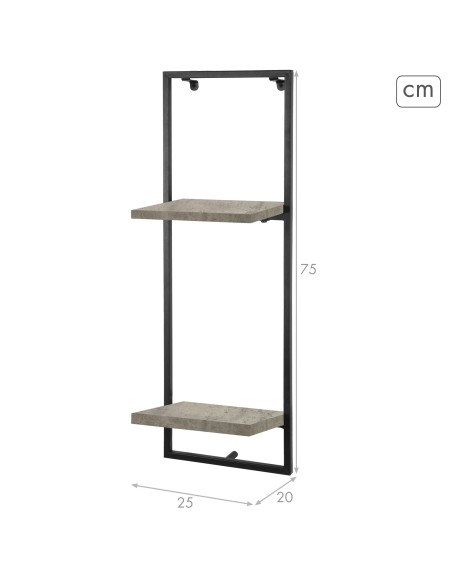 Max Home Estantes de parede com efeito cimento 2 prateleiras 25x20x75 cm