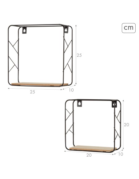Max Home Conjunto 2 prateleiras de parede quadradas em madeira 1 prateleira 20x10x20 e 25x10x25 cm
