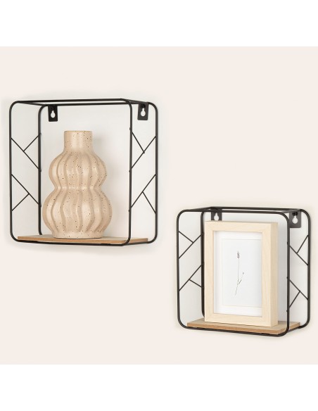 Max Home Conjunto 2 prateleiras de parede quadradas em madeira 1 prateleira 20x10x20 e 25x10x25 cm