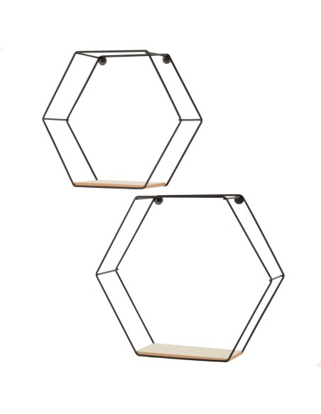 Max Home Conjunto de 2 prateleiras de parede hexagonais em madeira 1 prateleira 26x10x23 cm e 29x10x26 cm