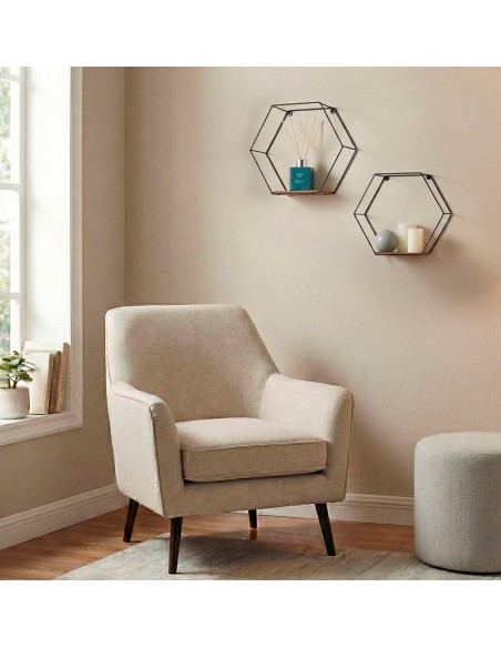 Max Home Conjunto de 2 prateleiras de parede hexagonais em madeira 1 prateleira 26x10x23 cm e 29x10x26 cm