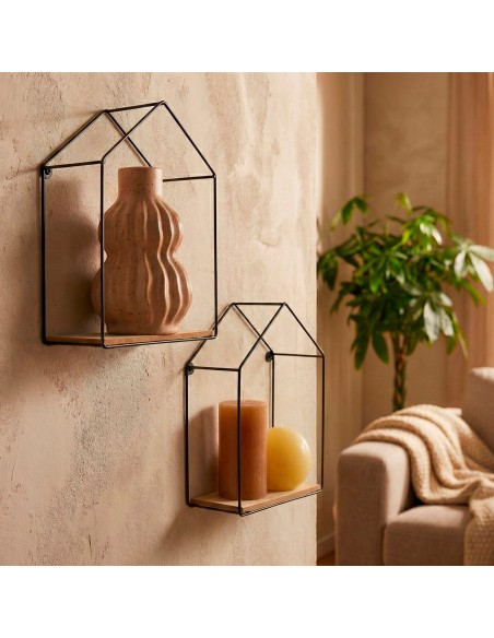 Max Home Conjunto de 2 prateleiras de parede pentagonais em madeira 1 prateleira 20x10x25 cm e 17x10x22 cm