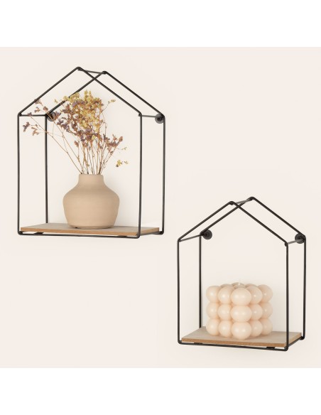 Max Home Conjunto de 2 prateleiras de parede pentagonais em madeira 1 prateleira 20x10x25 cm e 17x10x22 cm