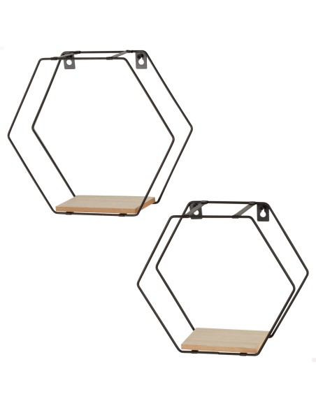 Max Home Conjunto de 2 prateleiras de parede hexagonais em madeira 1 prateleira 27x10x24 cm e 30x10x25 cm