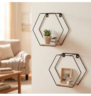 Max Home Conjunto de 2 prateleiras de parede hexagonais... 2