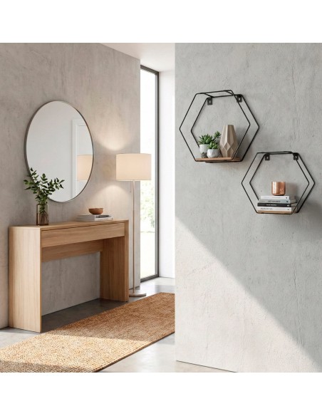 Max Home Conjunto de 2 prateleiras de parede hexagonais em madeira 1 prateleira 27x10x24 cm e 30x10x25 cm