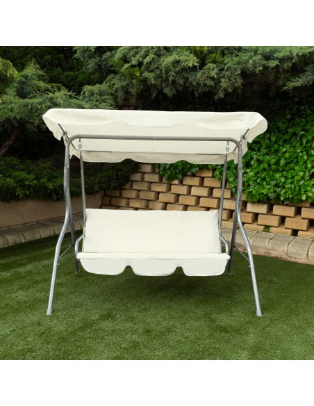 Baloiço de jardim em marfim com toldo basculante de 3 lugares Aktive