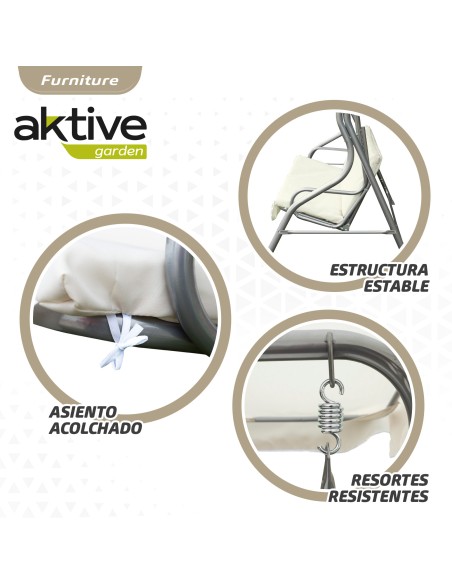 Baloiço de jardim em marfim com toldo basculante de 3 lugares Aktive
