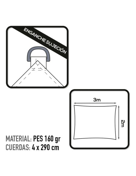Toldo retangular para sombra 300x200 cm branco