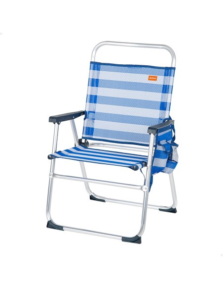 Cadeira de praia alta fixa 48x50x88 cm com riscas de marinheiro e bolso