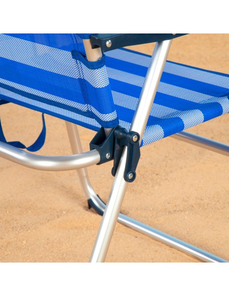 Cadeira de praia alta fixa 48x50x88 cm com riscas de marinheiro e bolso