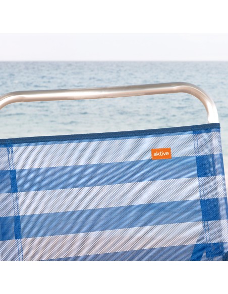 Cadeira de praia alta fixa 48x50x88 cm com riscas de marinheiro e bolso