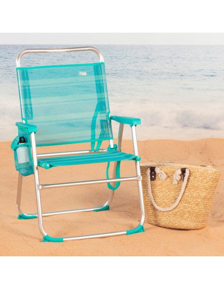 Cadeira de praia alta fixa turquesa 48x50x88 cm turquesa com bolso