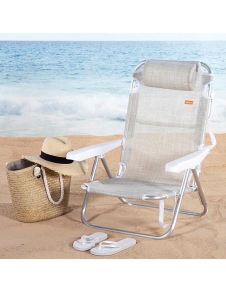 Cadeira de praia baixa multiposições 48x46x84 cm bege