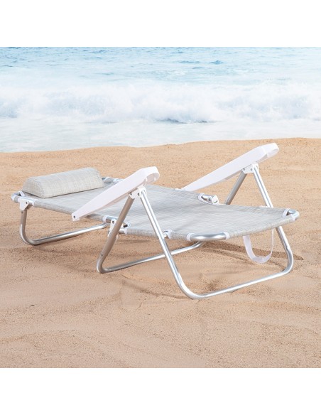 Cadeira de praia baixa multiposições 48x46x84 cm bege