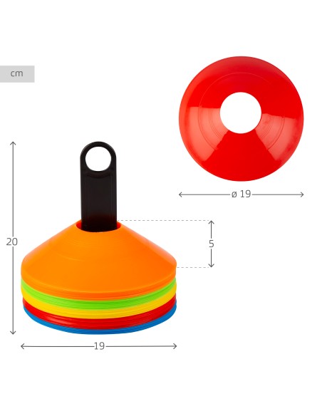 Conjunto de 50 cones de treino de utilização múltipla 19 cm com suporte