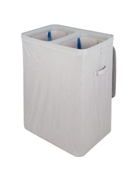 Max Home Cesto de roupa suja 100 litros cinza claro 2 compartimentos com forros removíveis