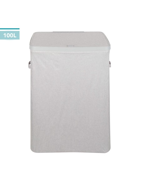 Max Home Cesto de roupa suja 100 litros cinza claro 2 compartimentos com forros removíveis