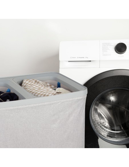 Max Home Cesto de roupa suja 100 litros cinza claro 2 compartimentos com forros removíveis