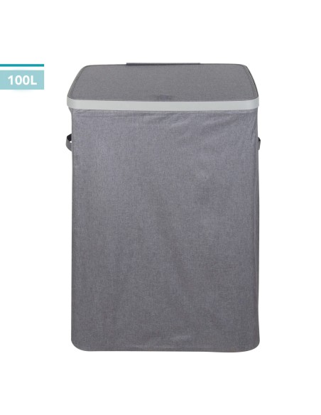 Max Home Cesto de roupa suja 100 litros cinza escuro 2 compartimentos com forros removíveis