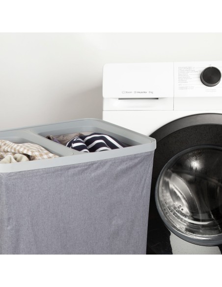 Max Home Cesto de roupa suja 100 litros cinza escuro 2 compartimentos com forros removíveis