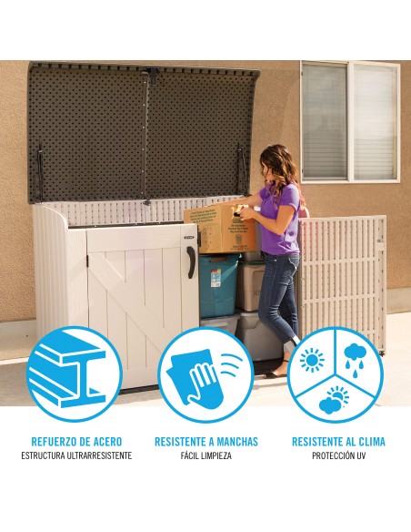 Lifetime Caixa de armazenamento horizontal com portas articuladas e teto para uso externo, 191x107x132 cm