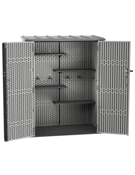 Lifetime Armário de armazenamento externo vertical Rough Cut™ de 1445 litros com prateleiras e ganchos