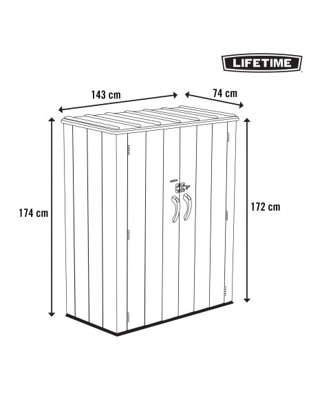 Lifetime Armário de armazenamento externo vertical Rough Cut™ de 1445 litros com prateleiras e ganchos