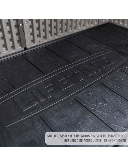 Lifetime Armário de armazenamento externo vertical Rough Cut™ de 1445 litros com prateleiras e ganchos