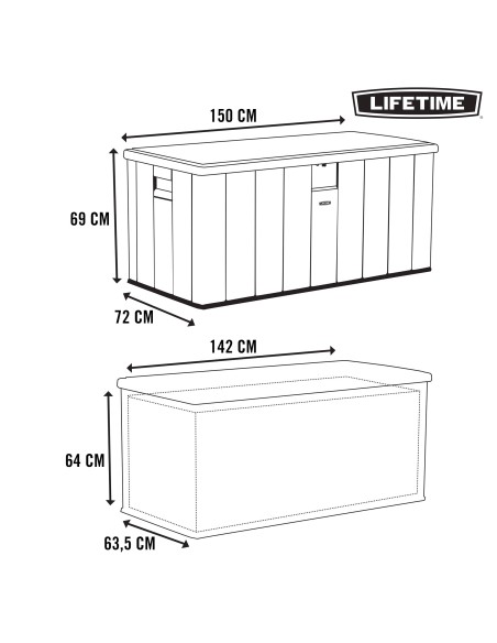 Lifetime Caixa de armazenamento de jardim marrom ultrarresistente 150x72x69 cm