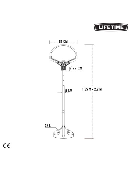 Lifetime Cesta de basquete ultrarresistente, altura ajustável 165-222 cm