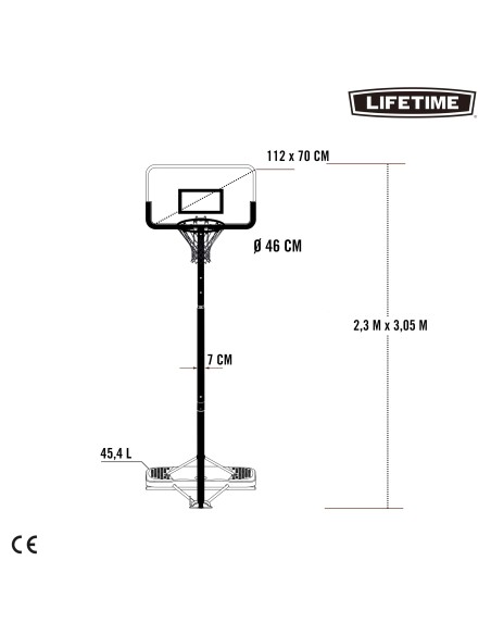 Lifetime Cesta de basquete ultrarresistente, altura ajustável 229/305 cm