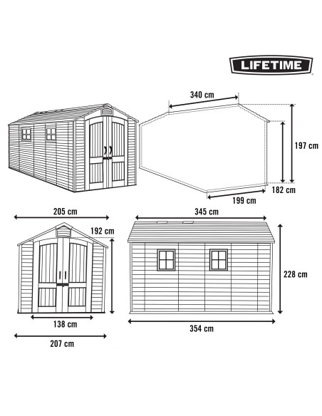Lifetime Casinha de jardim de 7,8 m² com piso, janelas e prateleiras