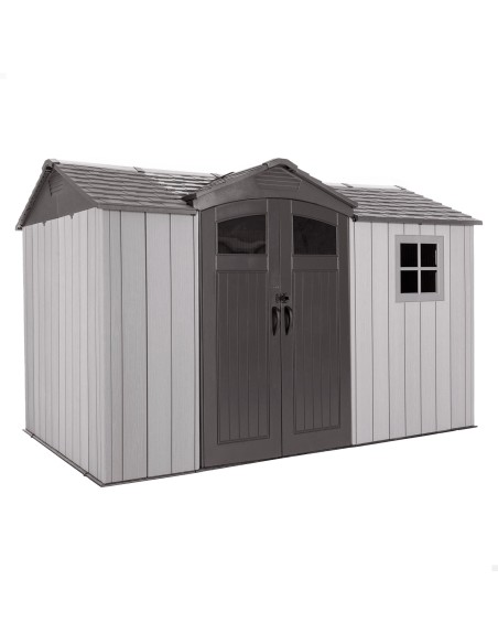 Lifetime Casinha de jardim horizontal de 7,6 m² com piso, janela e prateleiras