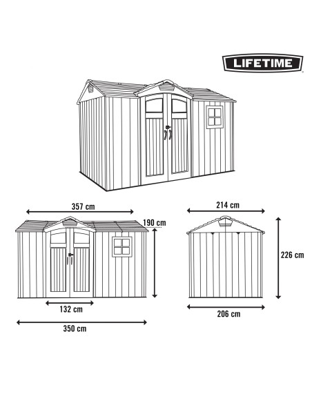 Lifetime Casinha de jardim horizontal de 7,6 m² com piso, janela e prateleiras