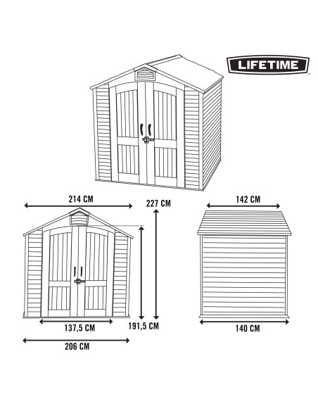 Lifetime Casinha de jardim ultrarresistente 214x142x227 cm