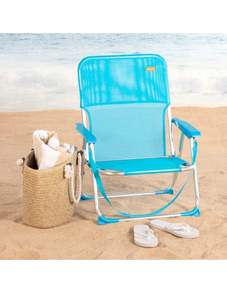 Cadeira de praia dobrável fixa 44x40x72 cm azul