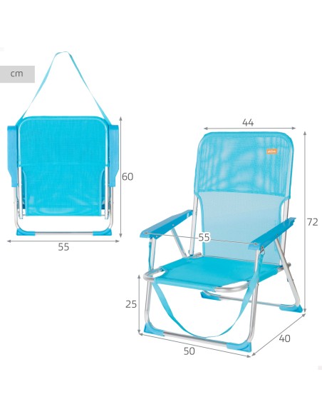 Cadeira de praia dobrável fixa 44x40x72 cm azul