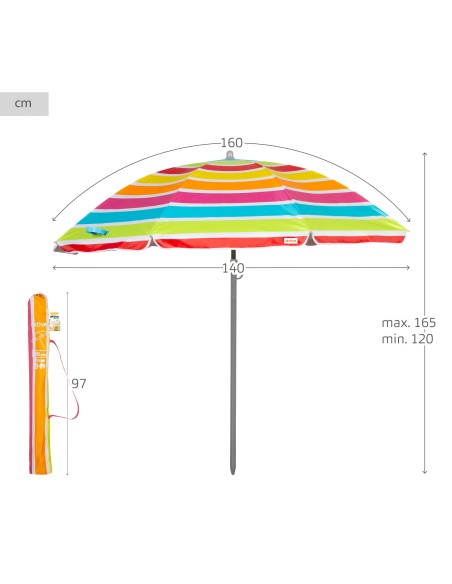 Guarda-sol de praia 8 varetas 160 cm cores riscas