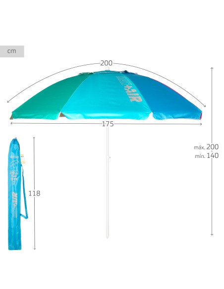 Guarda-sol de praia anti-vento 8 varetas 200 cm multicolorido
